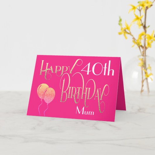 ハッピーバースデーママ任意の年齢と名前ホットピンク金ゴールド カード (黄色い花)