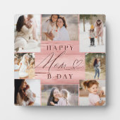 ハッピーバースデーママ写真コラージピンクウッドグレイン フォトプラーク (正面)