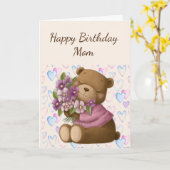 ハッピーバースデーママ愛ビービーベアフラワー感謝 カード (黄色い花)