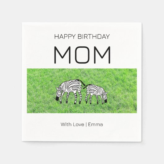 ハッピーバースデーママ、かわいいハッピーシマウマ スタンダードカクテルナプキン (正面)