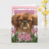 ハッピーバースデーママ – キングチャールズカバリエ – ルビー カード (黄色い花)