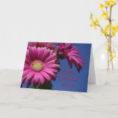 ハッピーバースデーママ – ピンクガーベラ カード (黄色い花)