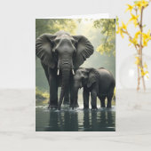 ハッピーバースデーママ | 象をテーマにした カード (黄色い花)