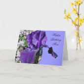 ハッピーバースデーマムパープルアイリスフラワーフォトカード カード (黄色い花)