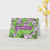 ハッピーバースデーマムパープルペチュニア カード (黄色い花)