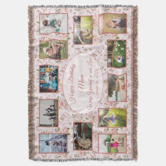 ハッピーバースデーマムファミリーフォトコラージュ スローブランケット (正面縦)