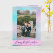 ハッピーバースデーマム紫と青グラデーションの写真 カード (黄色い花)