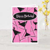 ハッピーバースデーマルティーニ入りピンク カード (黄色い花)