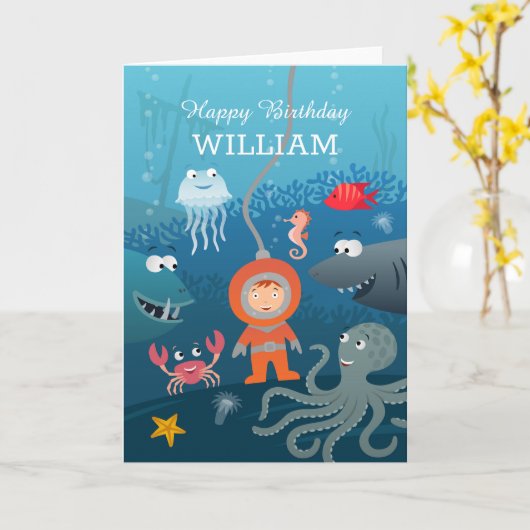 ハッピーバースデーマンガダイバー水中ライフ カード (黄色い花)