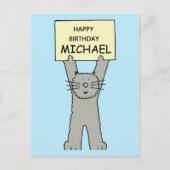 ハッピーバースデーミカエル漫画グレー猫 ポストカード (正面)