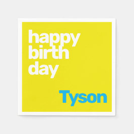 ハッピーバースデーミニマルシンプル黄 スタンダードカクテルナプキン