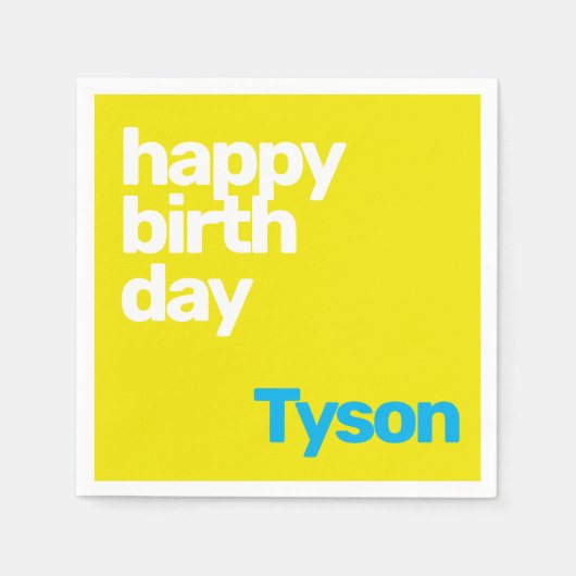 ハッピーバースデーミニマルシンプル黄 スタンダードカクテルナプキン (正面)