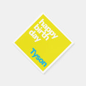 ハッピーバースデーミニマルシンプル黄 スタンダードカクテルナプキン (角)