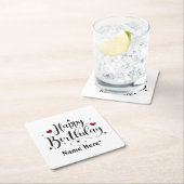 ハッピーバースデーミニマルタイポグラフィ書 スクエアペーパーコースター (インサイチュ)
