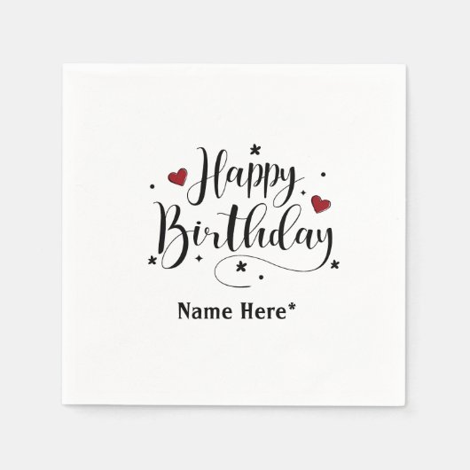 ハッピーバースデーミニマルタイポグラフィ書 スタンダードカクテルナプキン (正面)