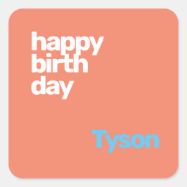 ハッピーバースデーミニマルピンクモダンパーティー スクエアシール