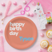 ハッピーバースデーミニマルピーチモダンパーティー紙 ペーパープレート (パーティー)