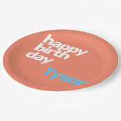 ハッピーバースデーミニマルピーチモダンパーティー紙 ペーパープレート (アングル)