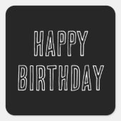 ハッピーバースデーミニマルモダン白黒クール スクエアシール (正面)