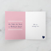 ハッピーバースデーミームピンクのネイビーと白い写真 カード (内部)