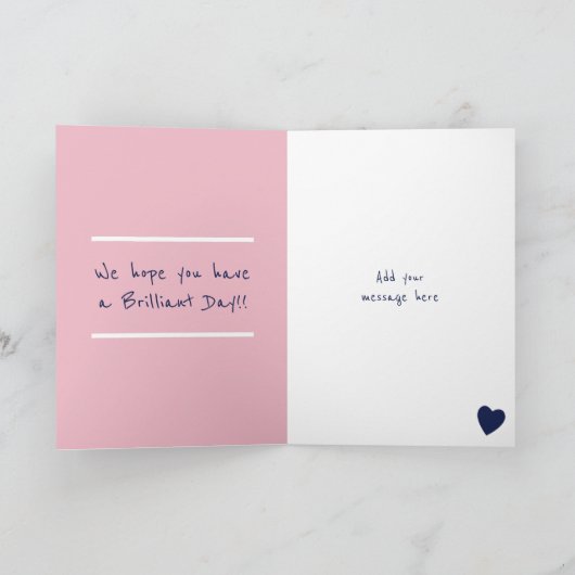 ハッピーバースデーミームピンクのネイビーと白い写真 カード (内部)