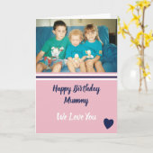 ハッピーバースデーミームピンクのネイビーと白い写真 カード (黄色い花)