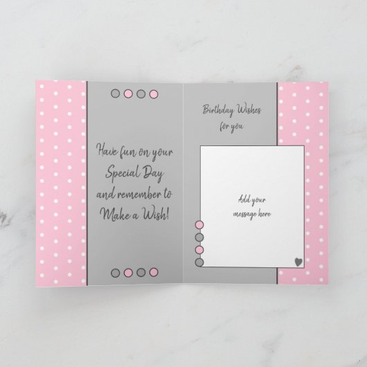 ハッピーバースデームームピンクとグレーの写真 カード (内部)