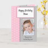 ハッピーバースデームームピンクとグレーの写真 カード (黄色い花)