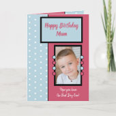 ハッピーバースデームームピンクと青の写真 カード (正面)