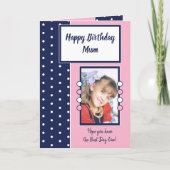 ハッピーバースデームーム海軍とピンクの写真 カード (正面)