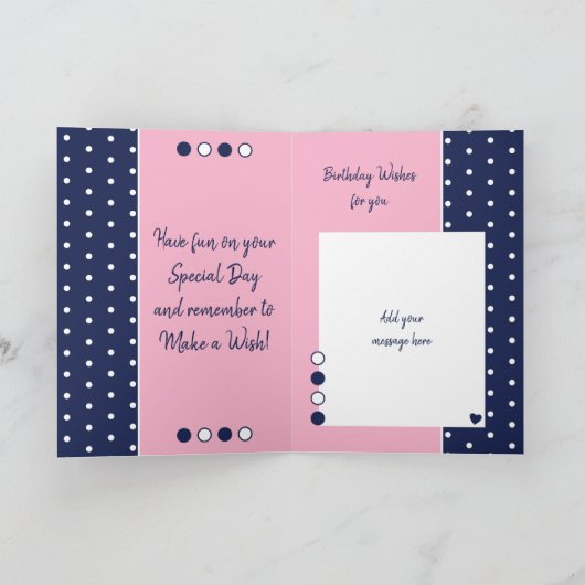 ハッピーバースデームーム海軍とピンクの写真 カード (内部)