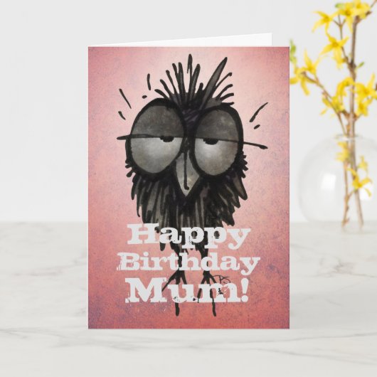 ハッピーバースデームーム!眠おもしろいいフクロウのアート母 カード (黄色い花)