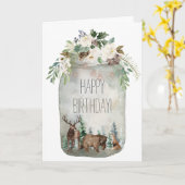 ハッピーバースデーメイソンジャーウッドランドフローラフォレスト カード (黄色い花)