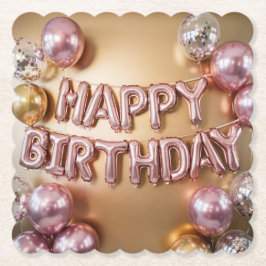 ハッピーバースデーメタリックバルーンのコースターセット ペーパーコースター