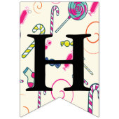 ハッピーバースデーメッセージピンクキャンディケーンボンボン バンティングフラッグ (第2の旗)