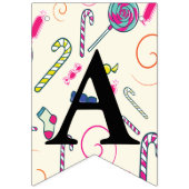 ハッピーバースデーメッセージピンクキャンディケーンボンボン バンティングフラッグ (第3の旗)