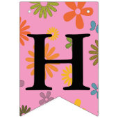 ハッピーバースデーメッセージフラワーパワー60年代レトロ バンティングフラッグ (第2の旗)