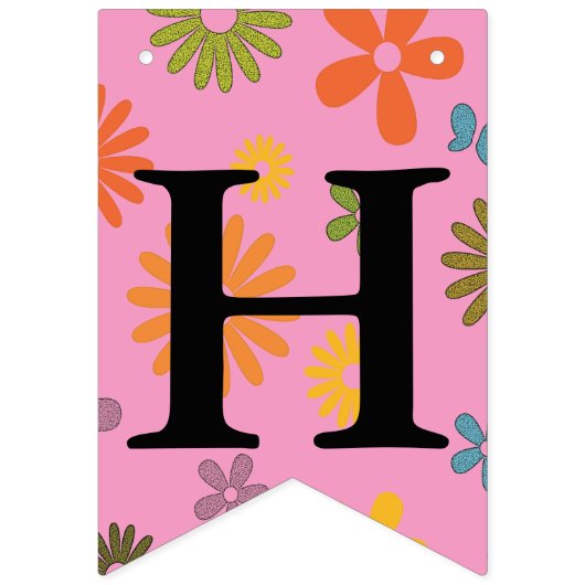 ハッピーバースデーメッセージフラワーパワー60年代レトロ バンティングフラッグ (第2の旗)