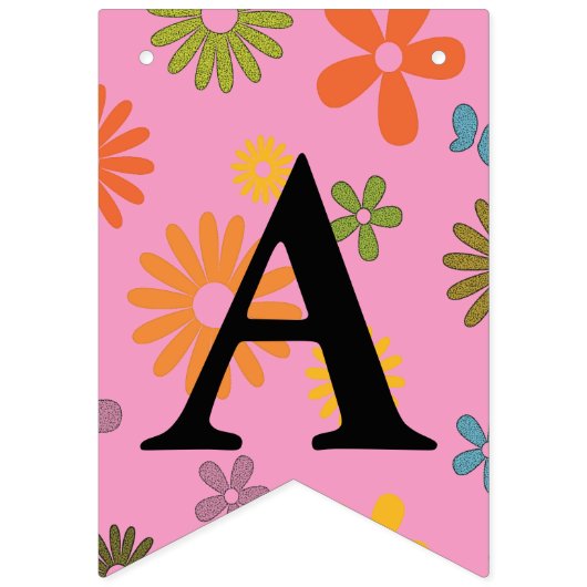 ハッピーバースデーメッセージフラワーパワー60年代レトロ バンティングフラッグ (第3の旗)