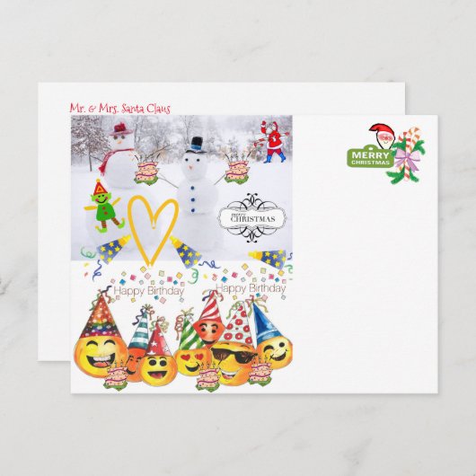 ハッピーバースデーメリークリスマスポストカード ポストカード (正面/裏面)