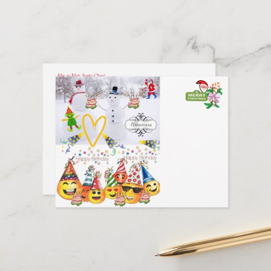 ハッピーバースデーメリークリスマスポストカード ポストカード (正面/裏面インサイチュ)