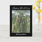 ハッピーバースデーメンアートココナッツツリートロピカル カード (黄色い花)