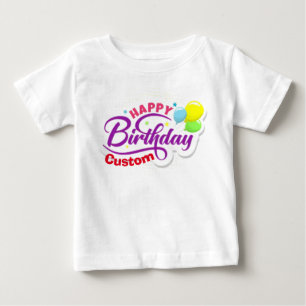 ハッピーバースデーモダンエレガントカスタマイズ名かわいい ベビーTシャツ