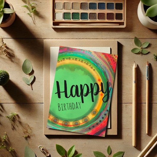 ハッピーバースデーモダンカラフルシンプル カード