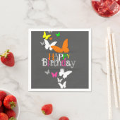 ハッピーバースデーモダンカラフルネオン蝶 スタンダードカクテルナプキン (インサイチュ)