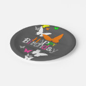 ハッピーバースデーモダンカラフルネオン蝶 ペーパープレート (アングル)