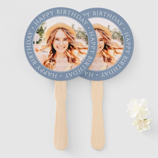 ハッピーバースデーモダンシンプルカスタムフォトハンドファン ハンドファン (正面&裏面)
