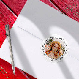 ハッピーバースデーモダンシンプルカスタム写真 ラウンドシール