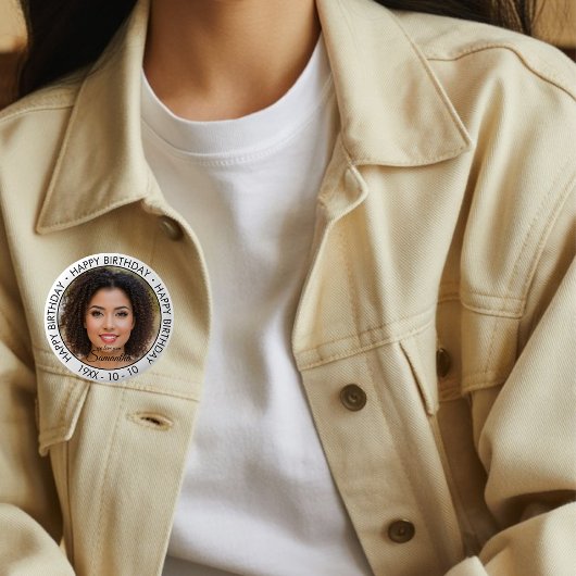 ハッピーバースデーモダンシンプルカスタム写真 缶バッジ