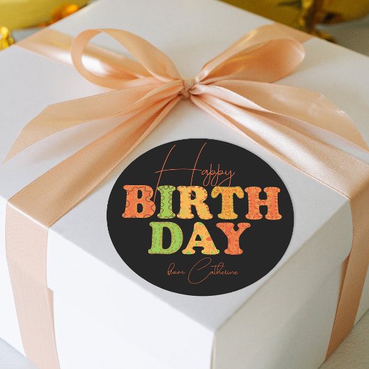 ハッピーバースデーモダンドードルカラフルタイポグラフィ ラウンドシール